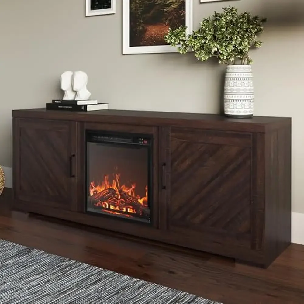 Modern Farmhouse 58" TV Stand with 18" Electric Fireplace & Media Entertainment Center TV up to 65" Infrared Fireplace Heater 3
