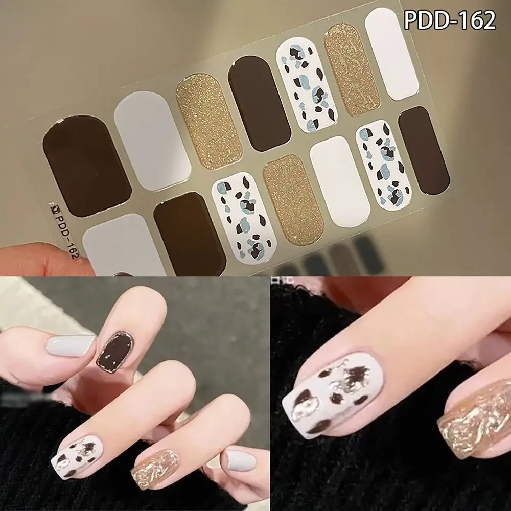 14Strips Gel Nail Stickers Semi Cured Full Cover Gel Nail Polish Strips Floristic Nail Art Stickers DIY Nail Art Making
