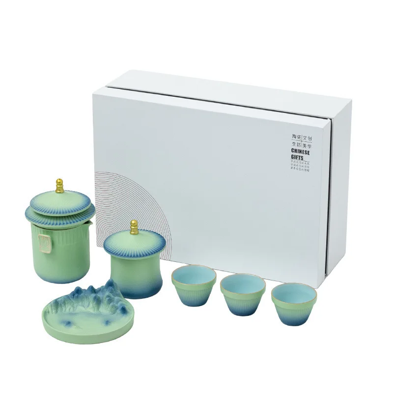 

Palace Museum Cultural Creative Travel Tea Set Gift Box with Gradient Ceramic Tea Cup with Lid Filtered Tea Separation Hand Gift