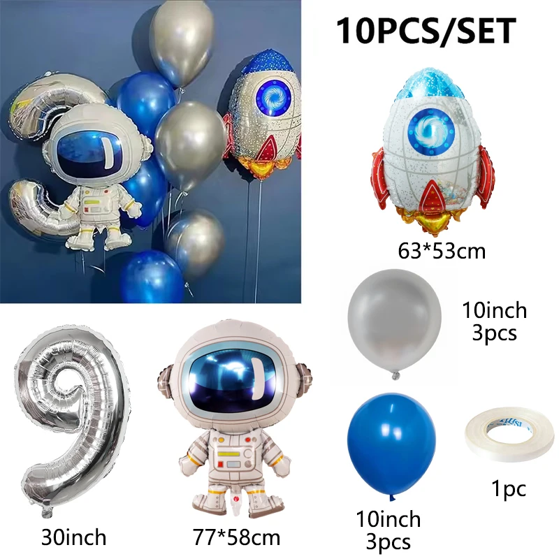 Weltraum 0-9 Zahl Ballon Kit Astronaut Spaceman Rakete Folie Globos für Junge Kinder Galaxy Thema Geburtstag Party Dekor liefert – Detail 10