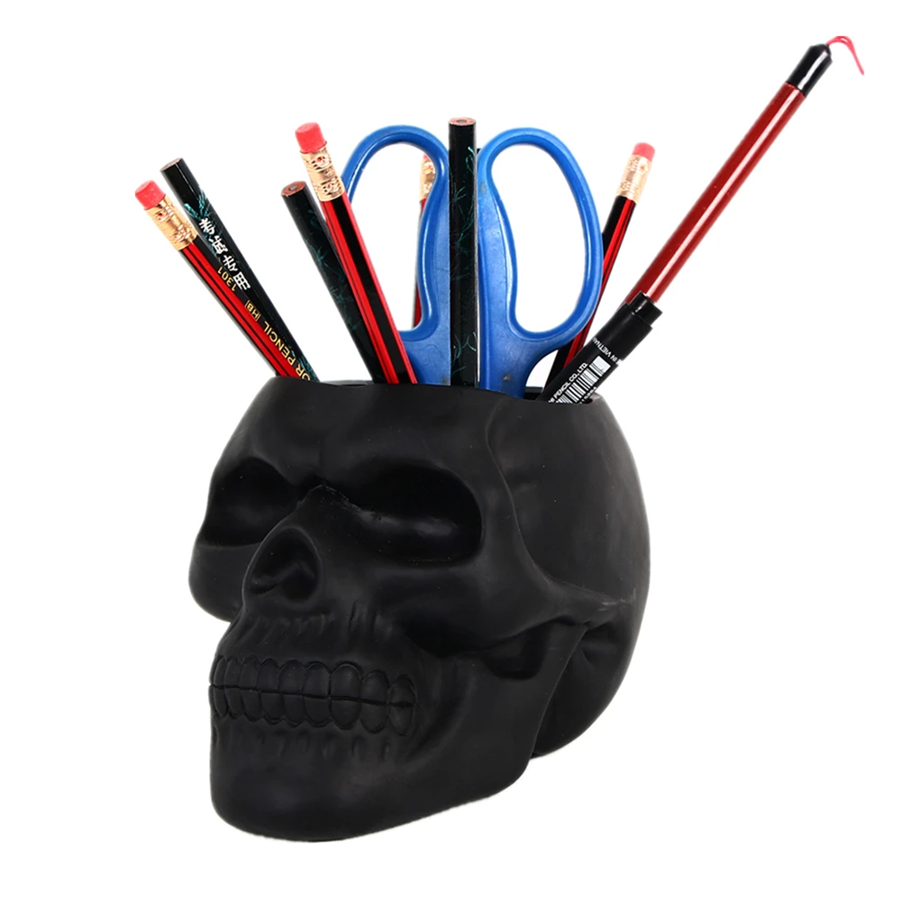 Rosa Totenkopf Horror Kleiner Blumentopf Make-up Pinsel Eimer Totenkopf Halloween Dekorationen Tischzubehör Display Stifthalter Geschenk – Detail 10