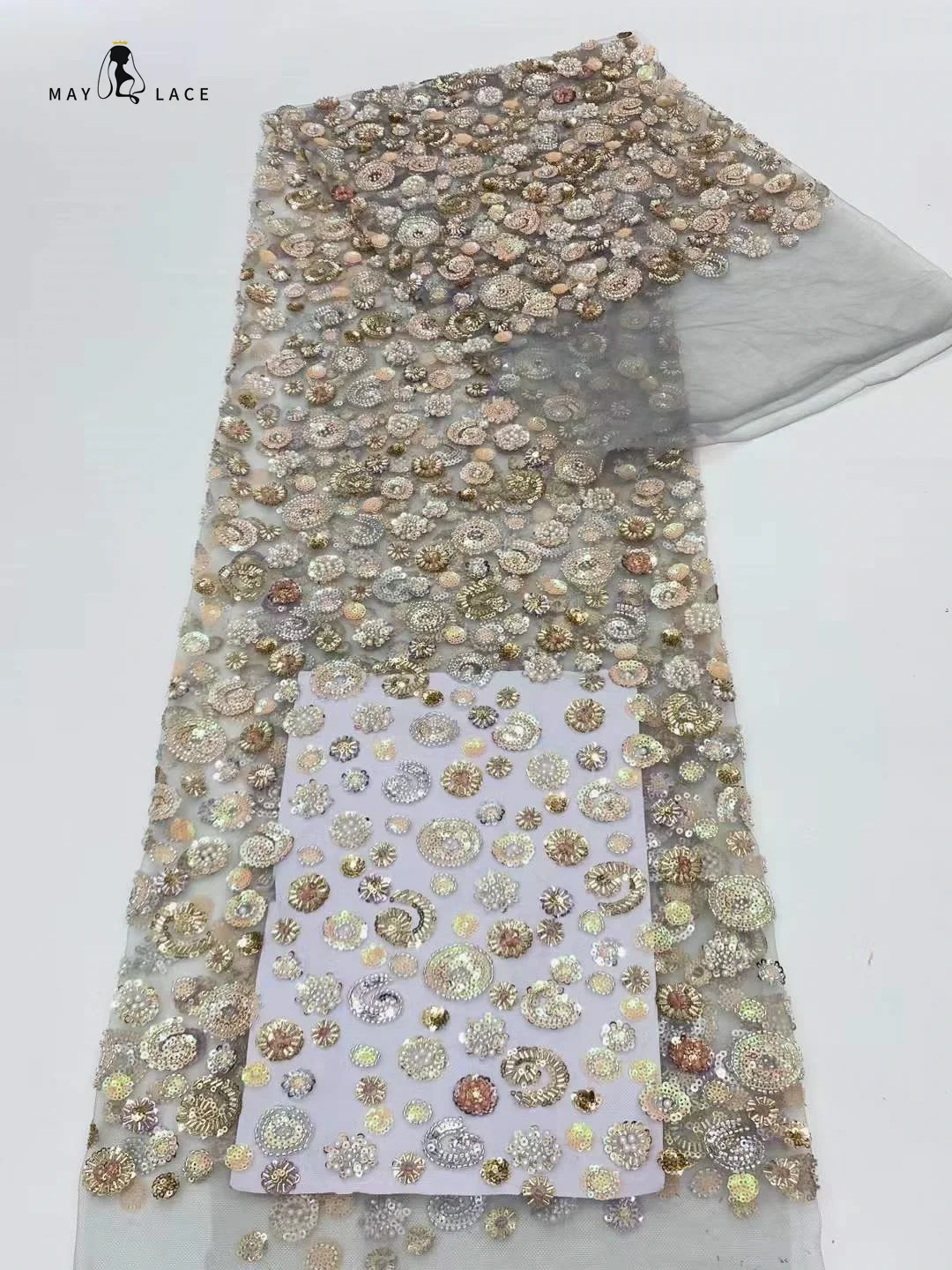 

MAY LACE Latest African Sequin Lace Fabric 2023 High Quality Beaded Lace Material French Nigeria For Women Party Wedding Sewing