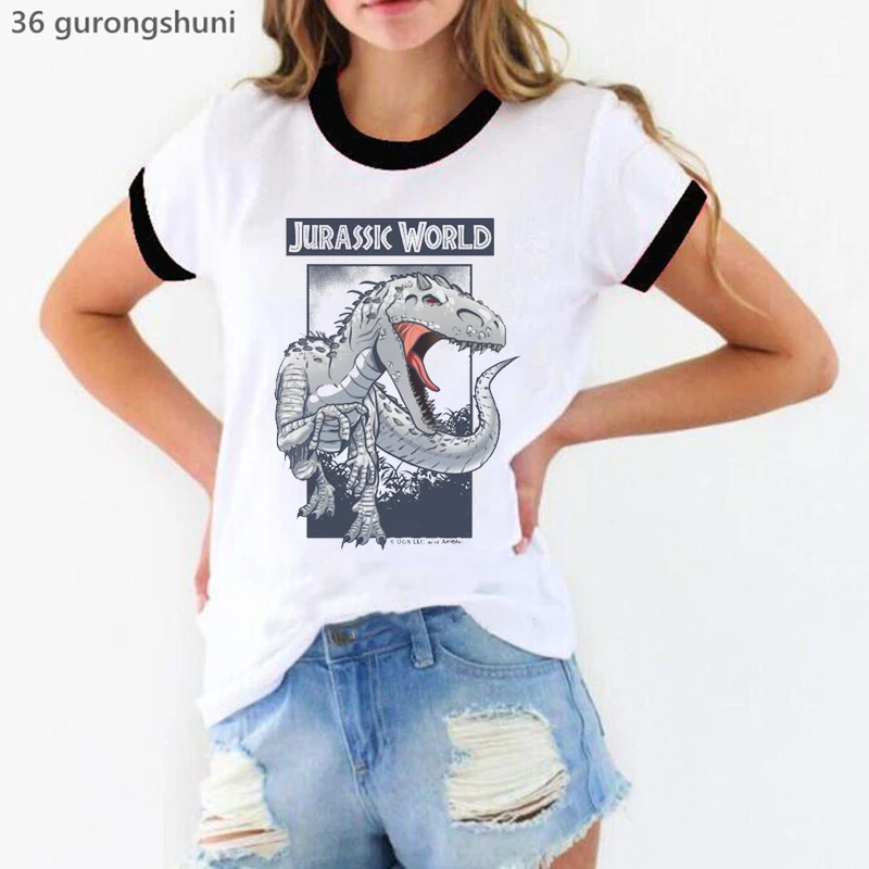 Jurassic Park Graphic Print Tshirt Women Clothes 2024 Funny Dinosaur Animal T Shirt Femme Harajuku Shirt Kawaii Clothes T-Shirt