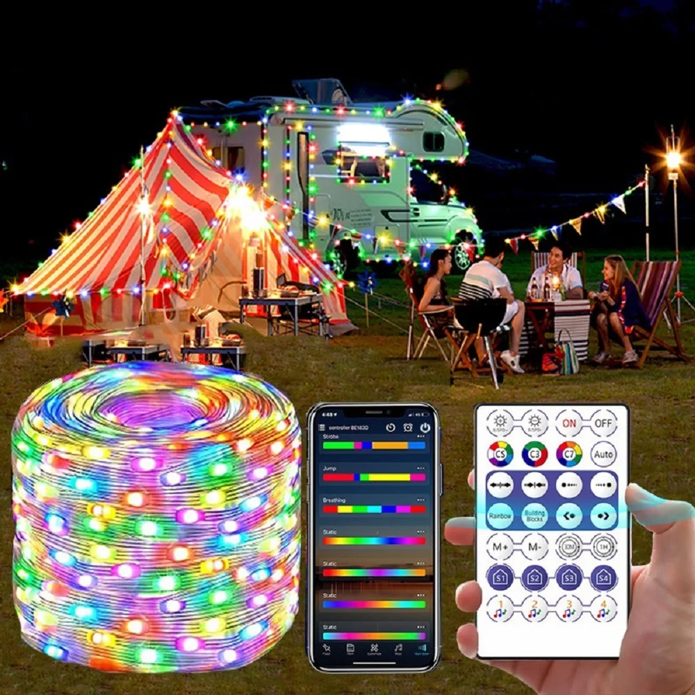 thumbnail image 1 of Guirnalda de luces LED RGB con control remoto por aplicación para árbol de Navidad, decoración para exteriores, control inteligente por Bluetooth, lámpara de cadena LED USB, 1 of 4