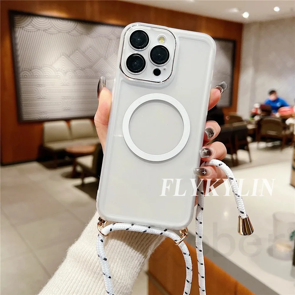 Transparent Soft Shell Phone Case with Long Hanging Rope and Magnetic Suction Ring