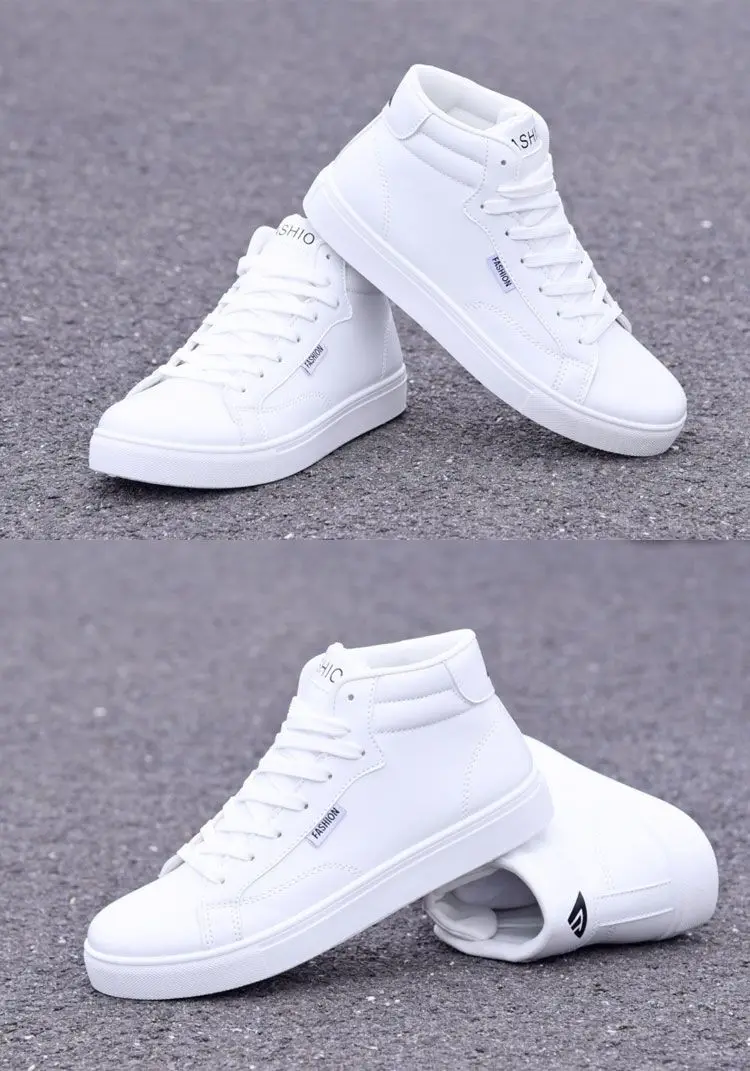 Schule Jugend Jungen Weiße Turnschuhe Männer Faux Leder Stiefel High Cut Sport Schuhe Männer Zapatos Casuales de Hombre – Detail 9