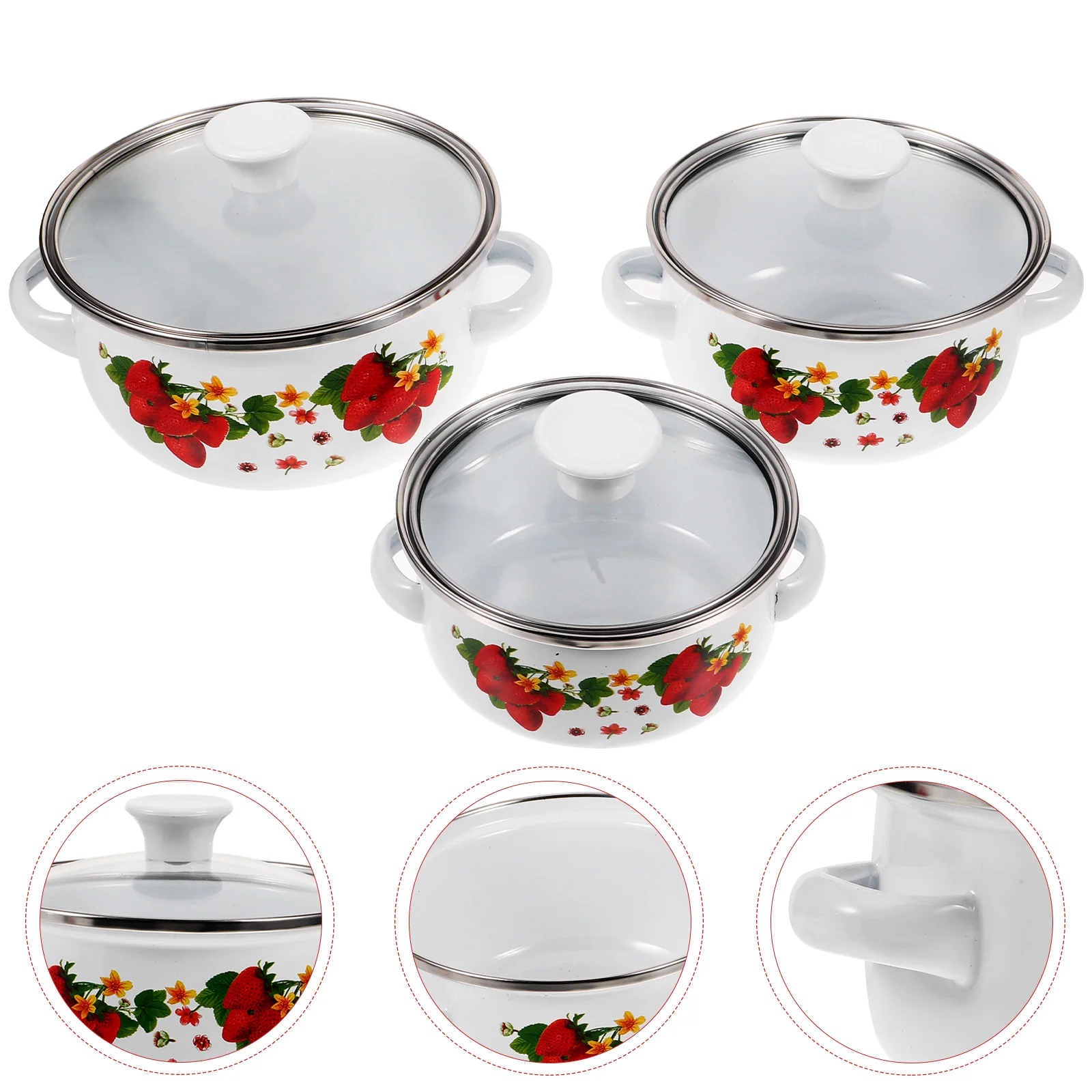 

Kitchen Enamel Stockpot Lid Retro Cooking Pot Non Stick Soup Pot Floral Simmer Pot