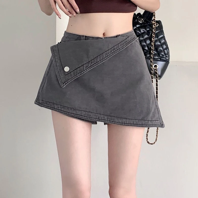 Denim shorts, short skirts, American irregular skirts, A-line skirts, versatile culottes, personality hip denim