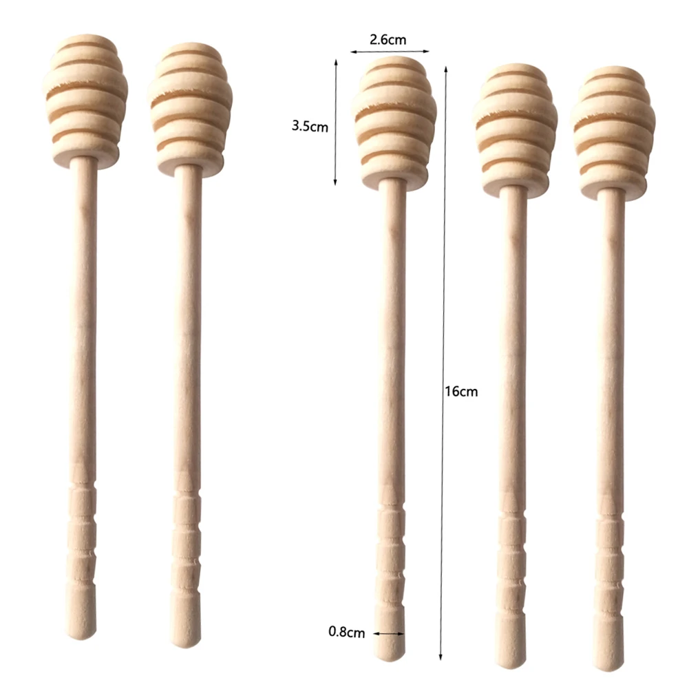Wooden Spoon 1-5PCS Honey Dipper Stick Long Handle Wood Honey Mixer Stir Practical Bar Spoon 8.4cm/16cm Mixing Stick Kitchen Tools
