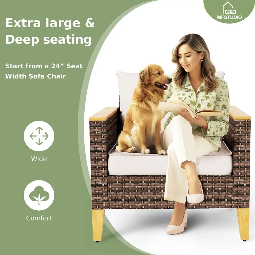 Wicker Patio Furniture Set,Single Chair,Ottoman,Loveseat Sofa,3-Seat Sofa, All-Weather Outdoor PE Rattan Patio Conversation Set 6