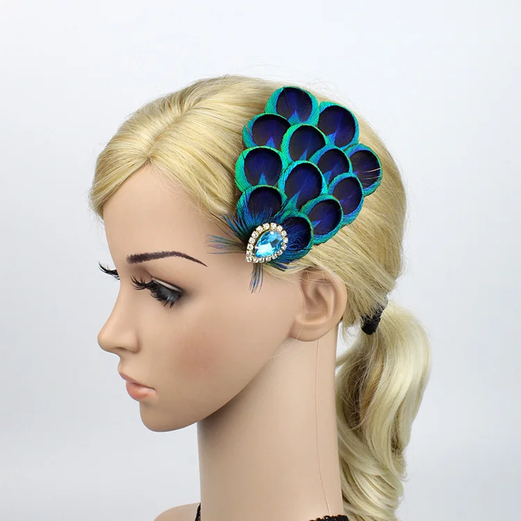 1920s Peacock Feather Fascinator Headband Clothing Hairpin Head Trim Side Clip Performance Party Event Accessories Bride