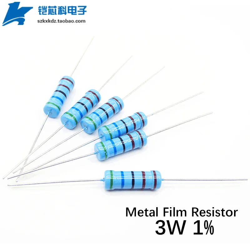 10Pcs 3W Metal Film Resistor 1% 0.1Ohm-0.91Ohm 1R-910K 1M 1.5M 2M 10 100 150 200 Ohm 1K 10K 100K Color Ring Resistance 10R 100R