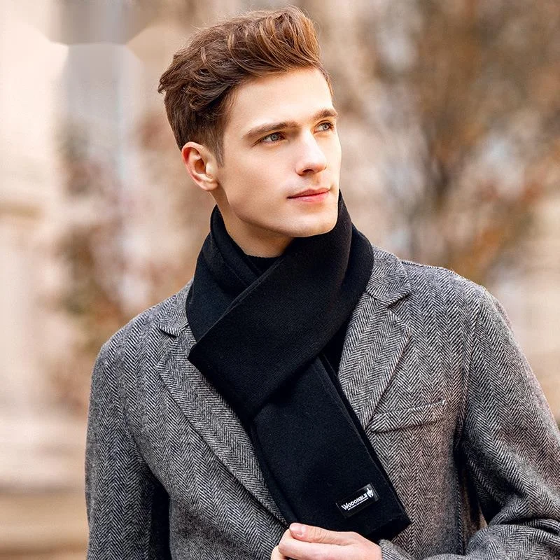 New Wool Scarf for Men's Winter Solid Color Versatile Cold Proof High End Gift Set Warm New Skin Friendly Cashmere Men's Neck_voghion.com