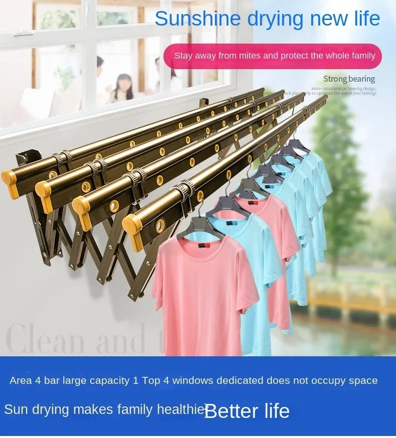 

Extendable articulated wall drying rack clothesline balcony outdoor Wall Mount Folding Clothes Drying Rack With Retractable rack