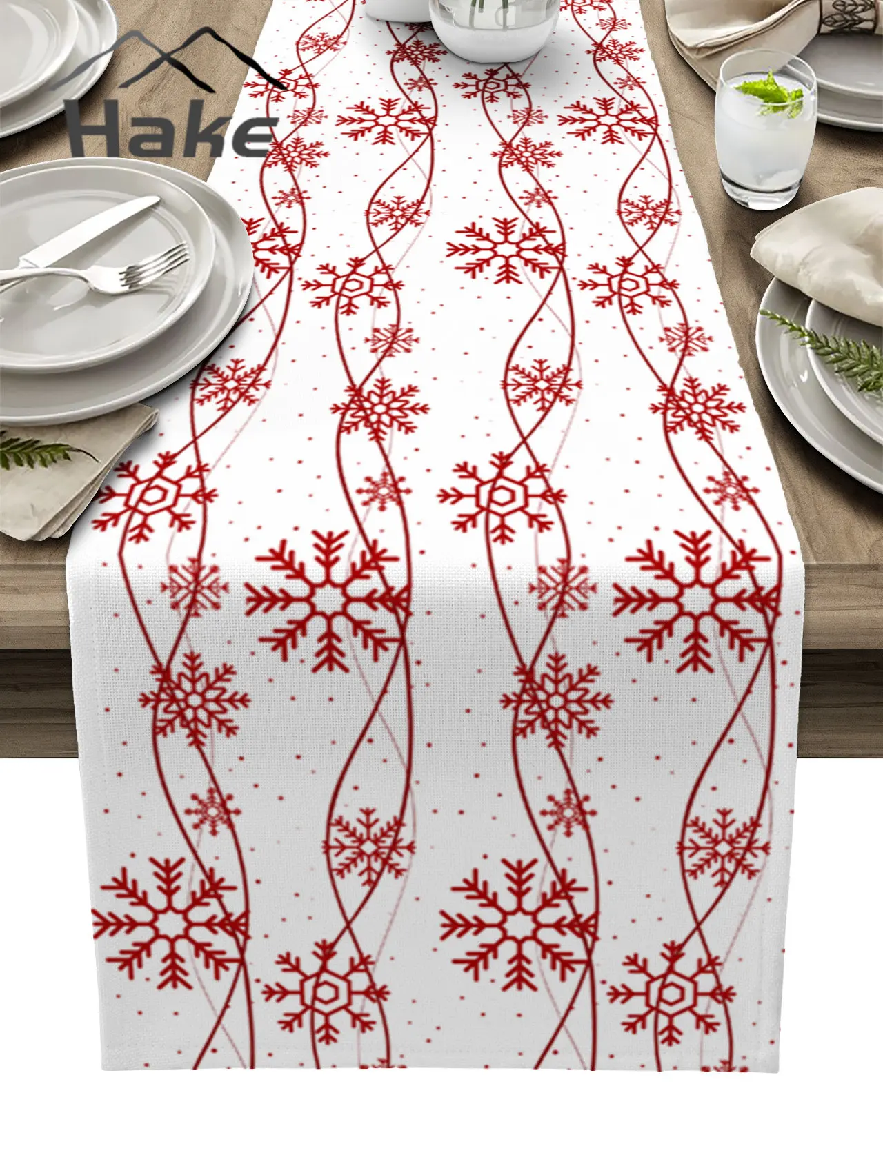 

Christmas Winter Red Snowflakes Table Runner Christmas Cotton Linen Wedding Decoration Tablecloth Home Party Decor