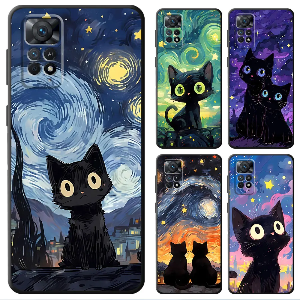 Fall für Xiaomi Redmi Note 10 11s 9s 9t 8t 11 Pro 13 Pro 10s 12s 12s 12 9 8 7 11 12 Pro Sternen himmel Katze matt matt Abdeckung Silikon