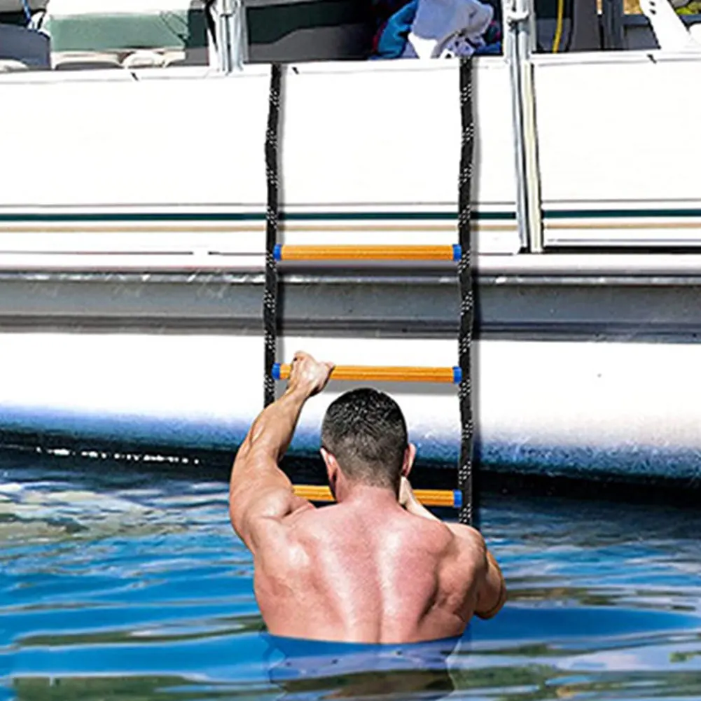 4/5 Step Boat Rope Ladder Heavy Duty Climbing Rope Portable Rope Boarding Ladder for Inflatable Boat Kayak Motorboat Canoeing