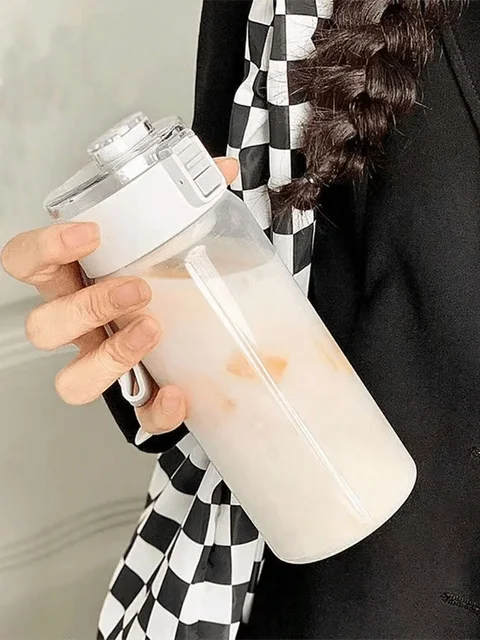 Portable Plastic Water Bottle Sports Fitness Large Capacity Transparent Cup with Tea Compartment Outdoor Anti-drop Water Bottle 2
