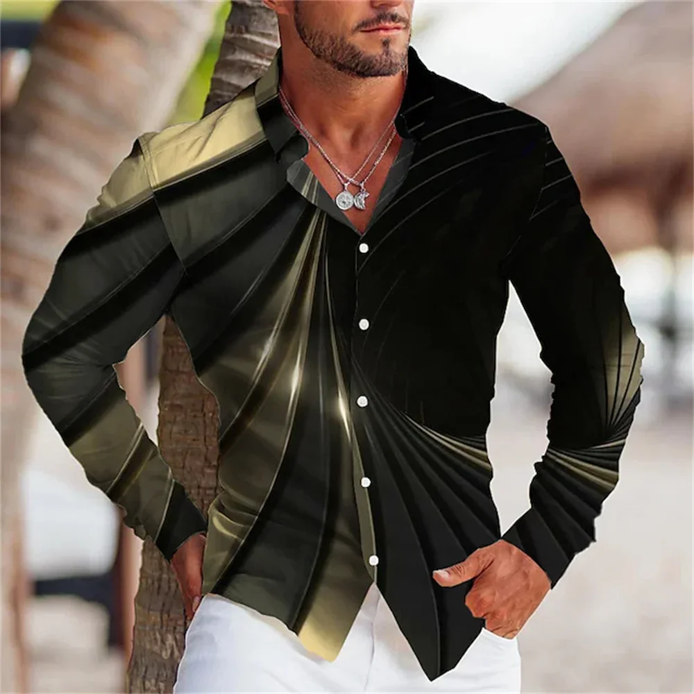 New Fashion Men's Shirts Graphic Printing Geometry Pale Yellow Long-sleeved Button Top Fashion Design of Clothing Movement