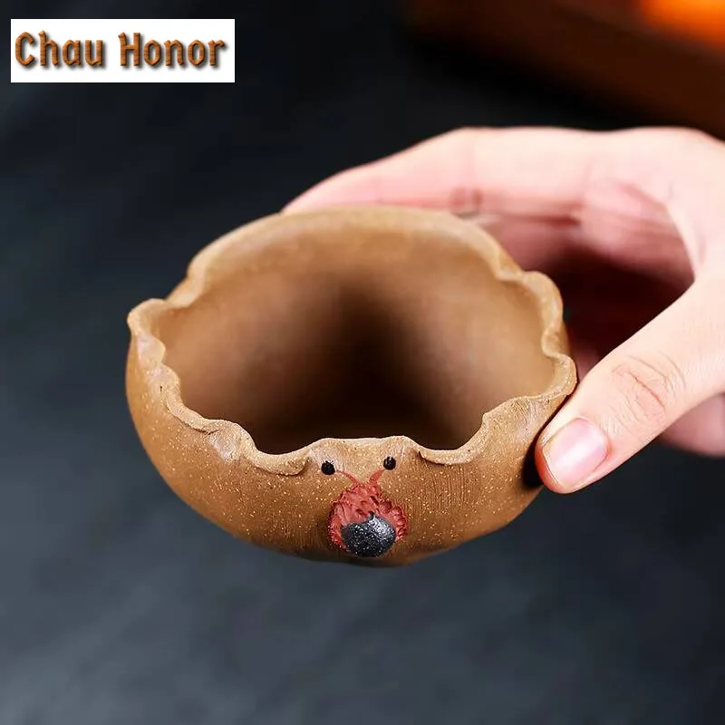 130ml Yixing Raw Ore Slope Mud Zisha Lotus Leaf Master Cup All Handmade Kung Fu Teaset Small Cup Household Drinkware Accessories