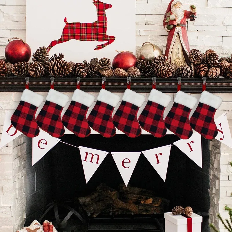 

Small Christmas Socks Gift Bag, Christmas Decorations, Black and Red Ornaments, Candy Bags, 7"