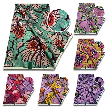 2024 New Fashion African Grand Super Batik Flash Gold Print Fabric Ankara Wax Fabric 6 yards Soft Real African Golden Fabric 1