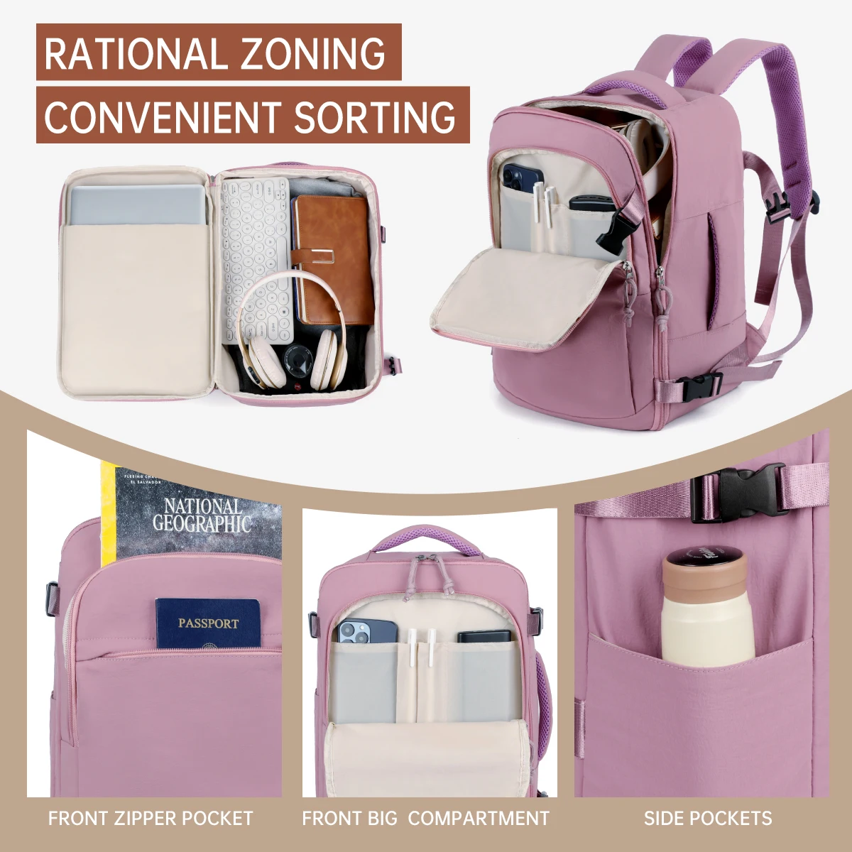 Backpack Women's Work Commuting Travel Multifunctional Computer 16inch Water-Repellent Large Capacity Student School Bag Business Meeting Registration Travel