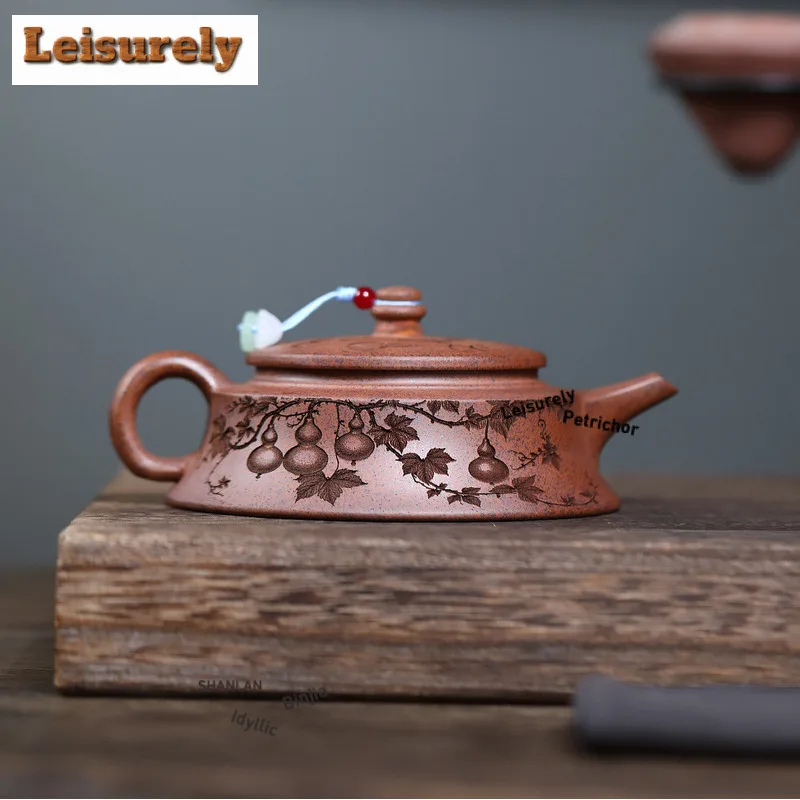 200ml Yixing Purple Clay Teapots Handmade Curve Pot Raw Ore Wood-fired Porcelain Mud Tea Brewing Kettle With Filter Zisha Teaset