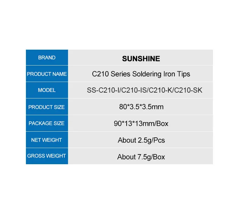SUNSHINE C210-Serie, integrierte Lötkolbenspitzen und Heizkern, effiziente Wärmeleitungs-Temperaturwiederherstellung für S210 – Detail 13