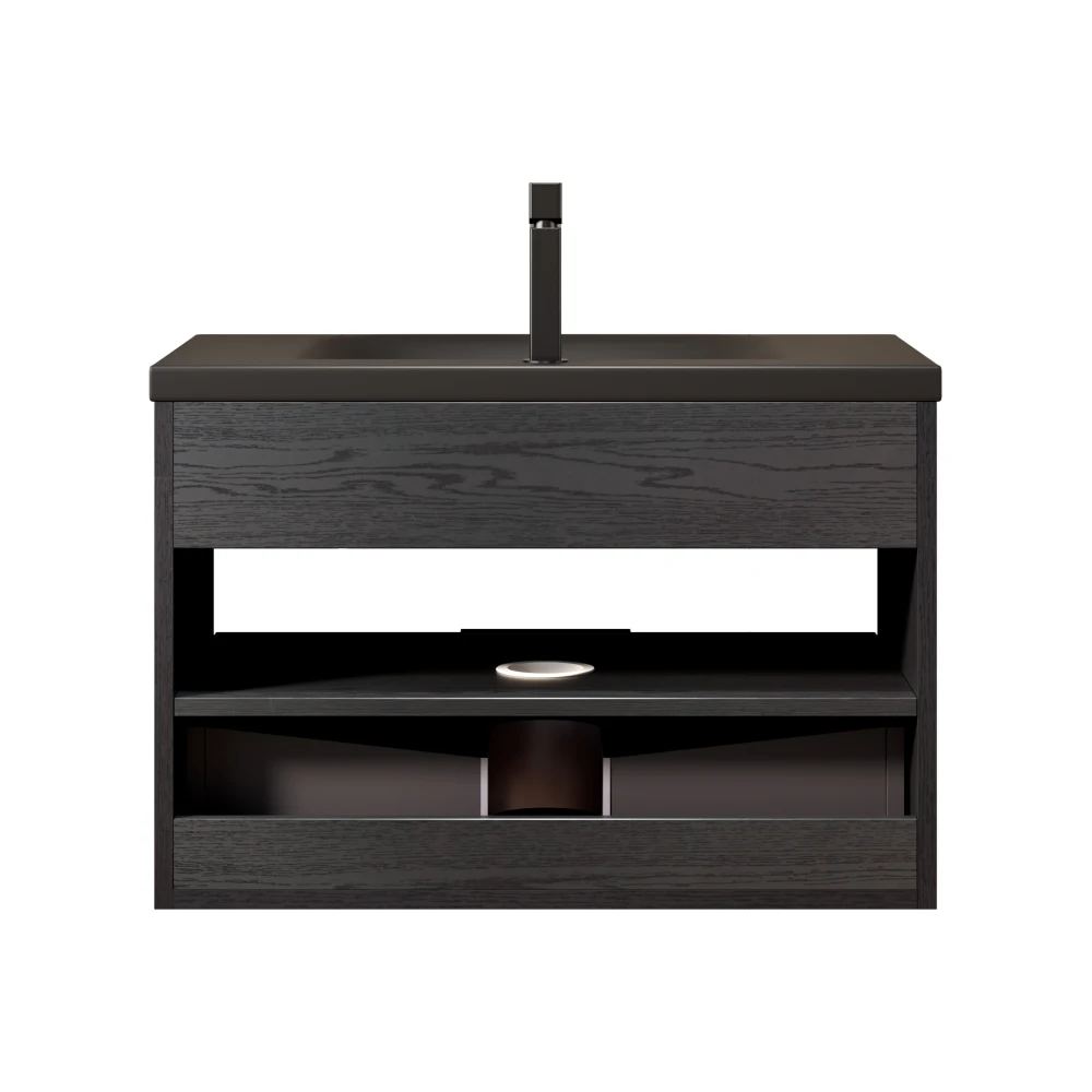 51 cm schwimmendes Badezimmerwaschbecken mit integriertem Keramikwaschbecken, Schrank aus Sperrholz mit abgeschrägter Kante, Regal und Schublade, vormontiert – Detail 9