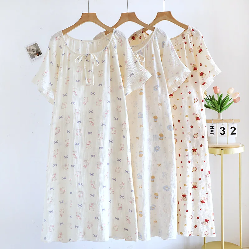 Ladies' Cotton Cloth Sleeping Dresses for Spring and Summer Newest Loose Home Clothes Cute Sweet Women Nightwear Clothes