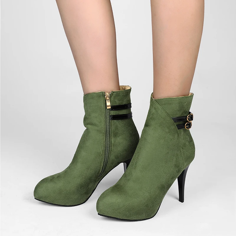 

Plus Size Frosted Flock Material Super Stiletto Women's Ankle Boots Mesh Or Plush Inner Autumn And Winter High-Heeled Boots