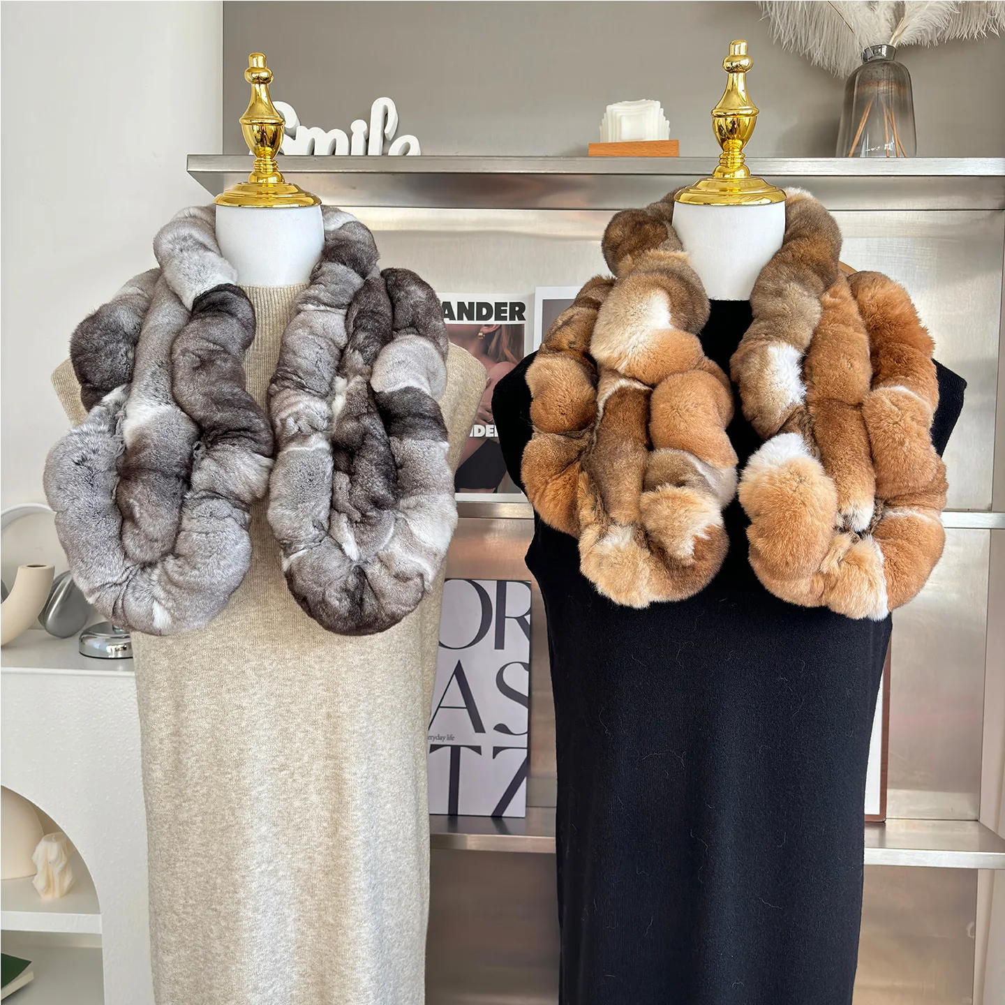 Koreanischen Stil Doppelseitige Echt Rex Kaninchen Fell Schal Herbst Winter Warme Kragen Unisex Modische Hals Wärmer – Detail 4
