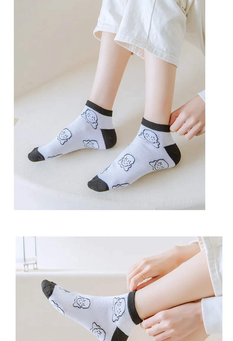 5 Pairs Spring Summer Thin Fashion Women Sock Cartoon Cow Harajuku Kawaii Cute Girl Happy Funny Boat Socks