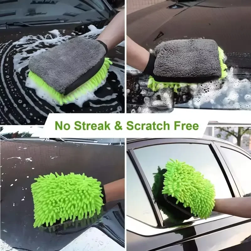 Double-sided Microfiber Washable Car Washing Gloves Cloth Cleaning Accessories