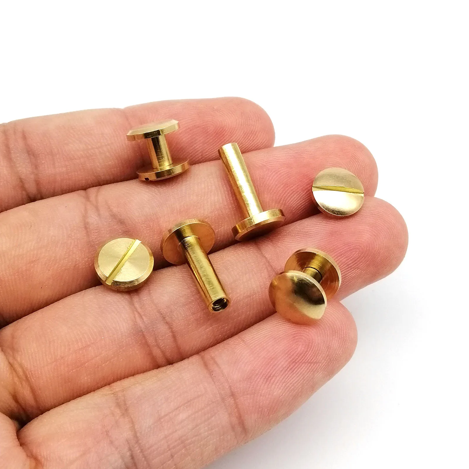 Solid Brass Copper Chicago Screw Nail Post Binding Rivet Round Head Stud 10pcs For Leather Craft Wallet Bag Belt Strap Web Book chicago screw