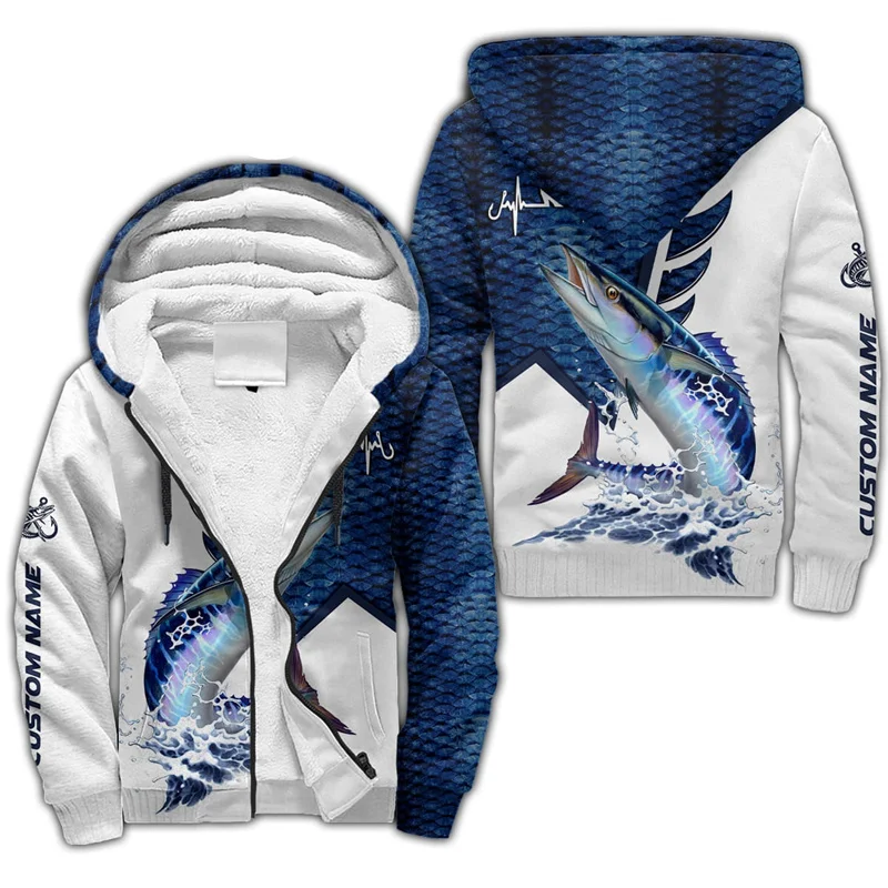 Fashion Catfish Fishing 3D Printed Winter Thickened Zip Hoodie Unisex Casual Hooded Jacket Sportswear Warm Fleece Jacket