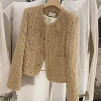 2024 Spring Autumn New High-end Elegant Feel Cropped Jacket For Women Crew Neck Socialite Styletweed Style 2