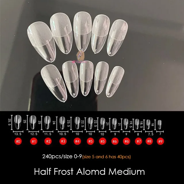 Gel Nails Extension System Full Cover Sculpted Clear Stiletto Coffin False Nail Tips 240pcs/bag Frost Almond Medium