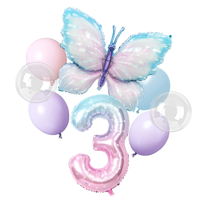 thumbnail image 1 of Decoración para fiesta de cumpleaños con mariposas moradas y rosas, vajilla con temática de mariposas, vasos de papel, platos, globos, suministros para fiestas para niñas, 1 of 5