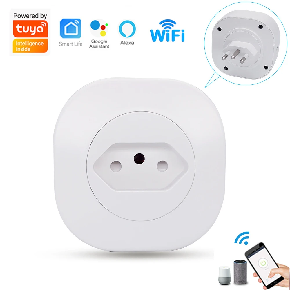 

Brazil Wifi Smart Socket 16A Tuya Wireless Remote App Timer Voice On/Off Control Adapter Outlet Plug Outlet Alexa Google Home