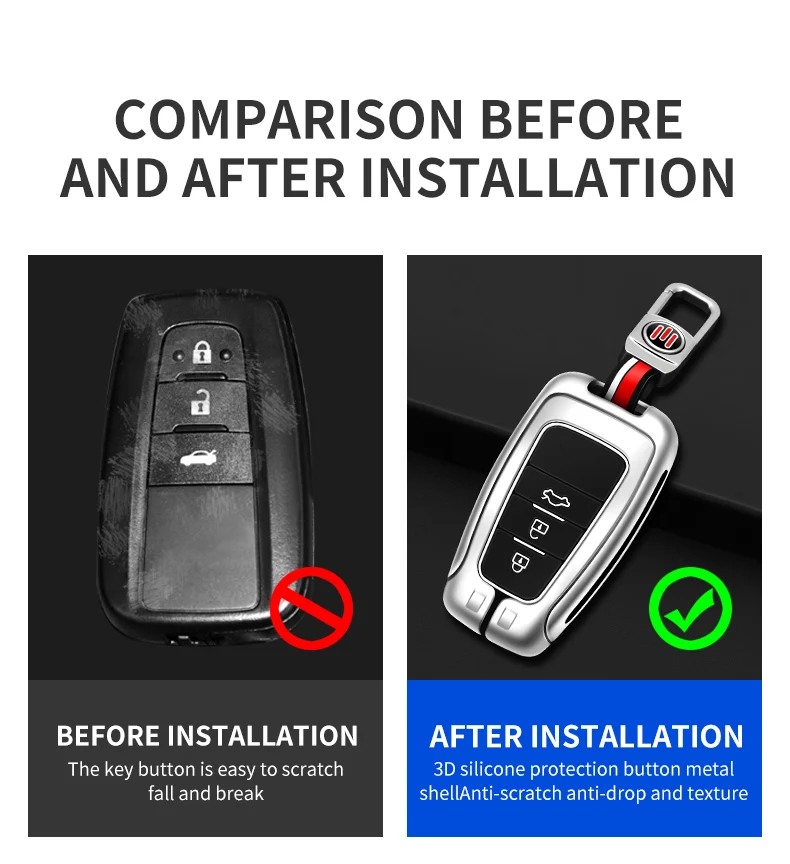 Copertura chiave a distanza dell'automobile del metallo Shell Fob per Toyota Corolla Camry CHR C-HR RAV4 Land Cruiser Prado Avalon accessori senza chiave - Seb2c882949f540368c0e2ed1f5fb84eac