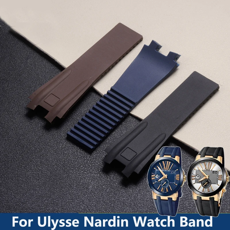 26Mm Nero Marrone Blu Impermeabile Cinturino In Gomma Siliconica Fibbia Pieghevole Cinturino Cinturino Per Ulysse Nardin Watch Band