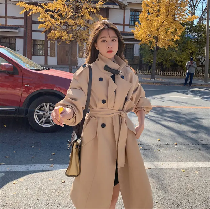 

2023 Khaki Trench Coat Women's Design Spring Medium And Long Style Quality Sense Popular Double Breasted Bandage Outerwear Z373