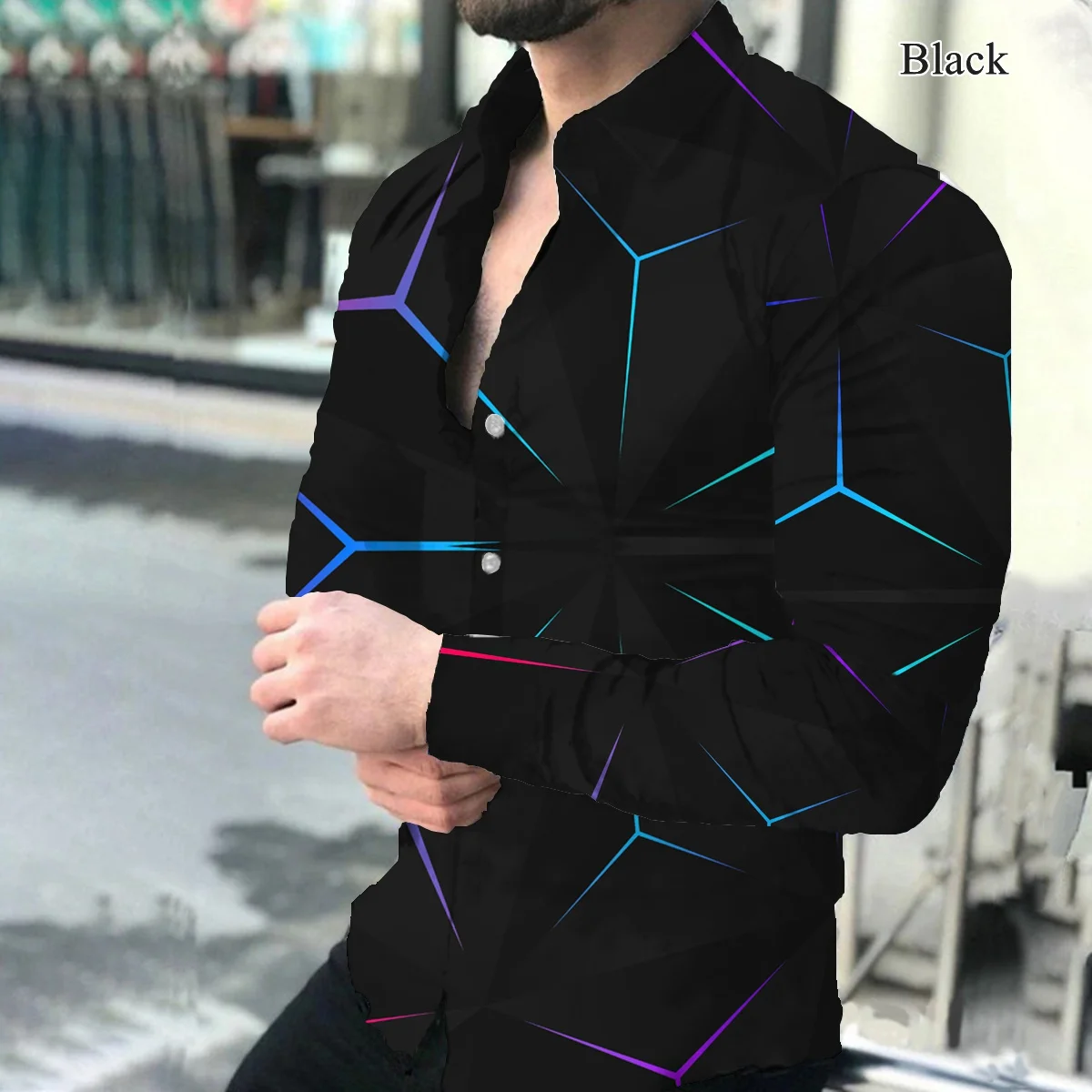 European And American Men’s Button Business Top Fashion Casual Printed Long Sleeved Shirt