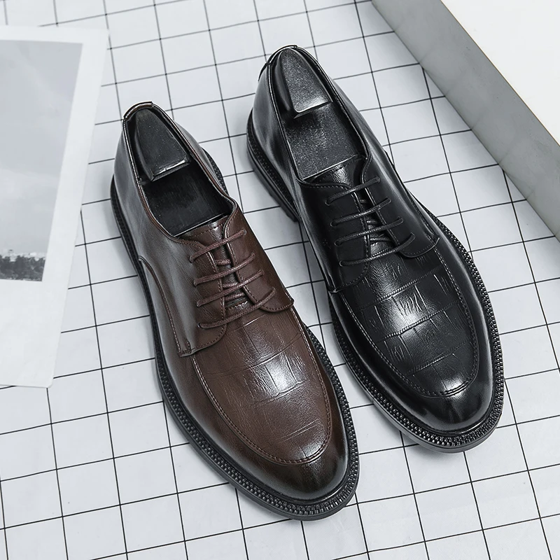 

Men Wedding Leather Business Men's Dress Pointed Casual Youth British Style Inner Heightening Spring 2023 New Arrivals Shoes