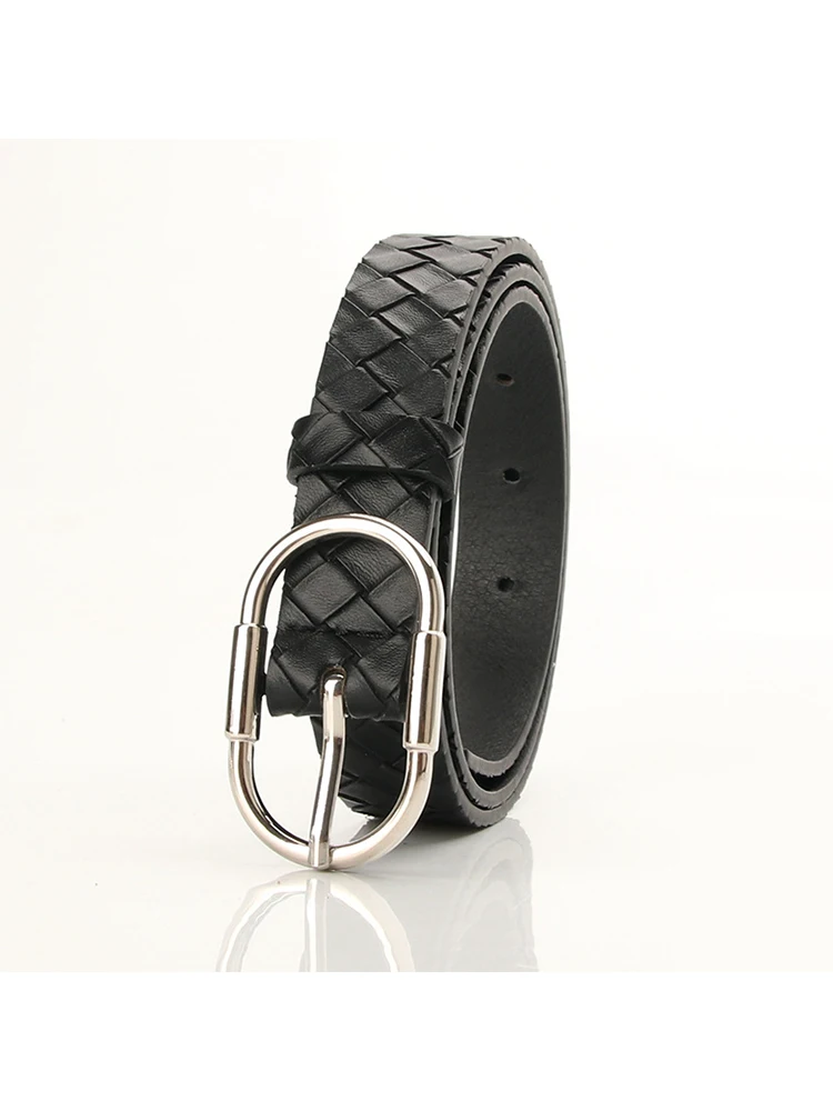 

New Fashion All-match Women's Alloy Pin Buckle Belt PU Woven Texture Casual Simple Belts For Women Dress Jeans
