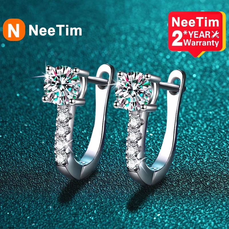 

NeeTim 0.5 Carat Moissanite Earrings For Women 925 Sterling Silver Ear Stud Hoops Sparkling Diamond Earring Wedding Fine Jewelry