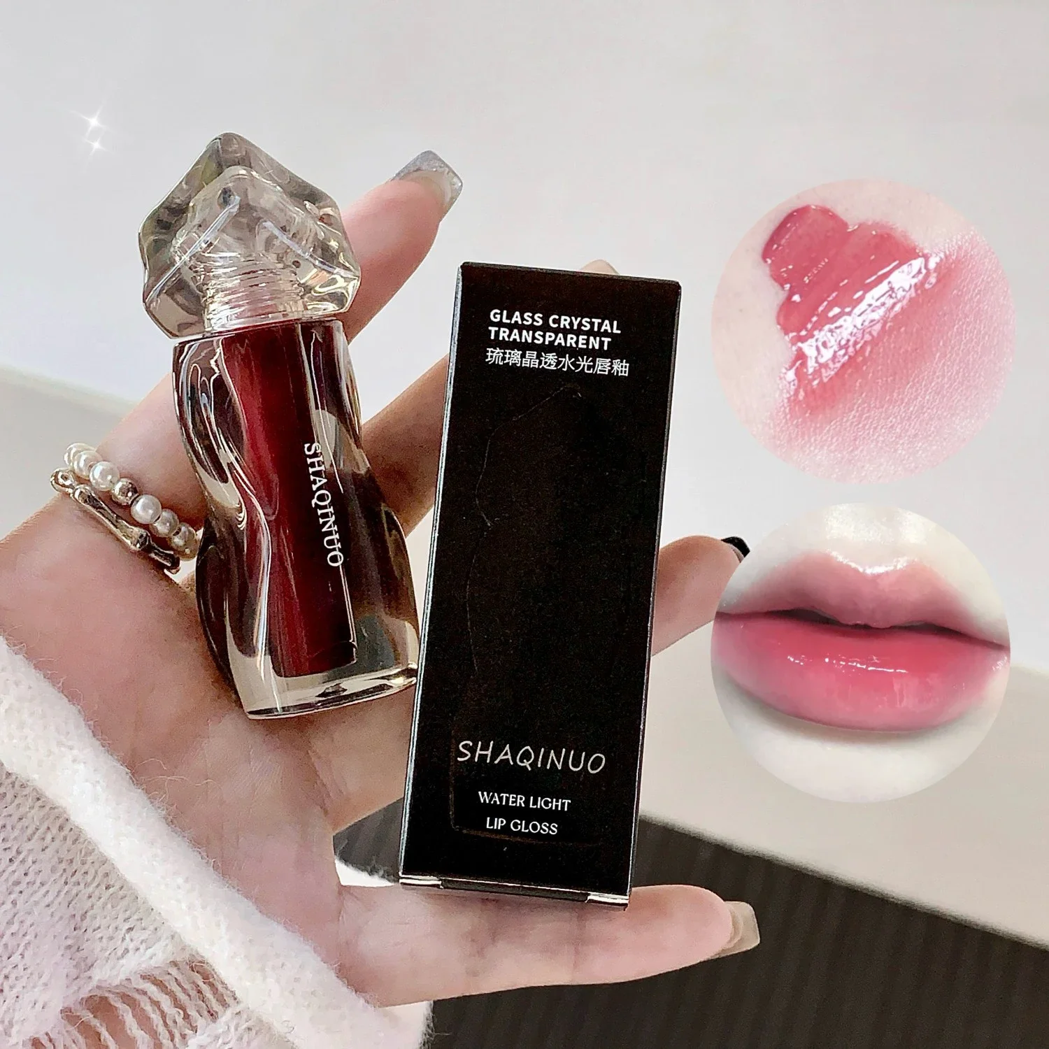Lip Gloss Lip Makeup Lip Glaze Lip Tint Mirror Jelly Lip Glaze Dark Red Waterproof Water-light Lip Gloss Lasting Moisturising Grape Purple Lipstick Tint Makeup