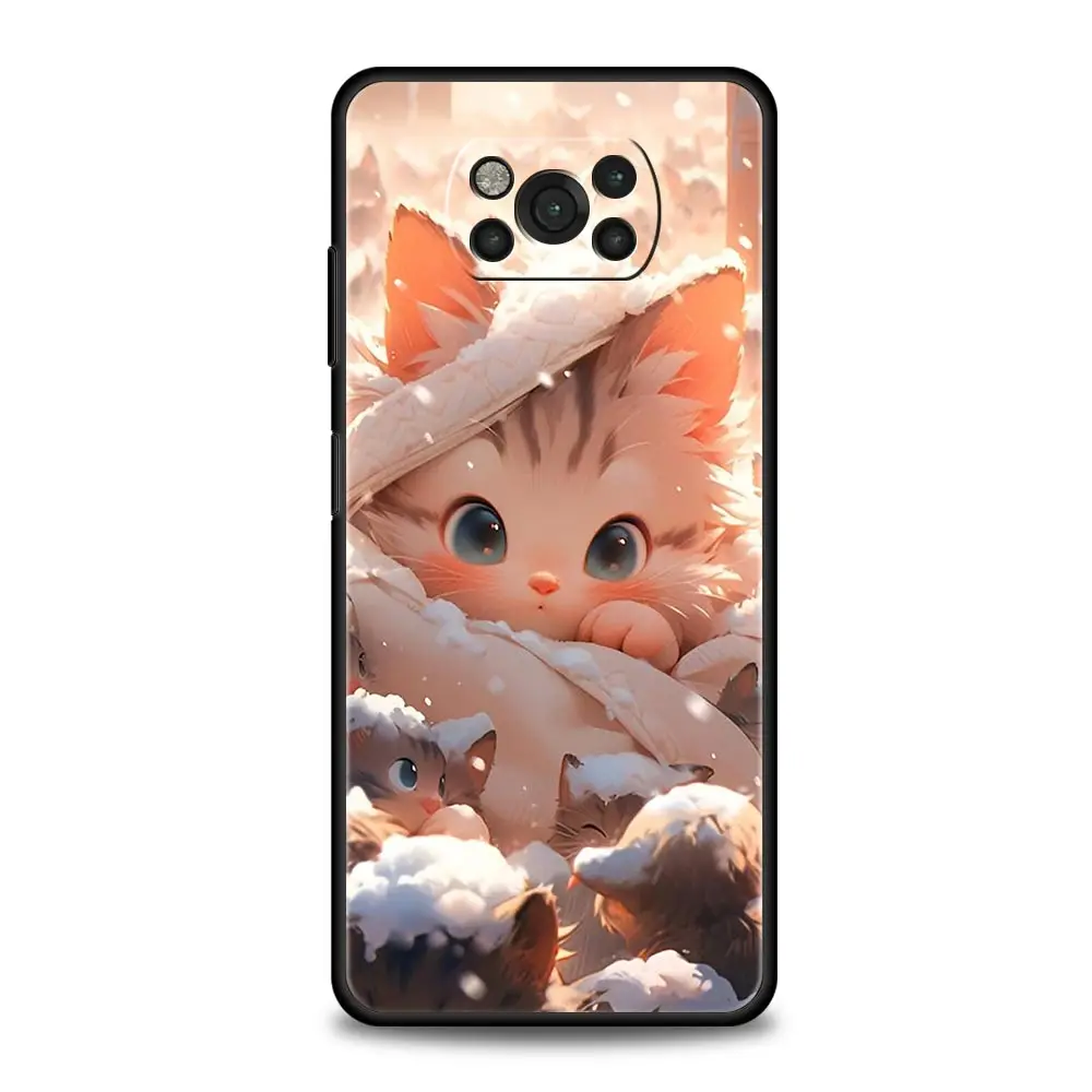 Stylish Cartoon Cat Art Phone Case - Black Cover